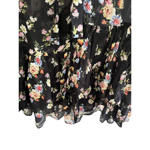 Zara Woman L Black Floral Mini Dress Flowy Asymmetric Ruffle Delicate Whimsygoth - Picture 4 of 8
